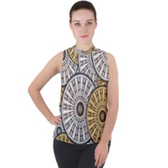 Gears Round Header Banner Cog Mock Neck Chiffon Sleeveless Top by Pakrebo