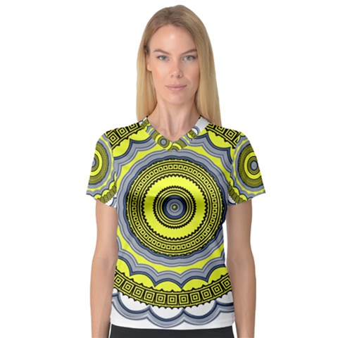 Mandala Pattern Round Ethnic V-neck Sport Mesh Tee by Pakrebo