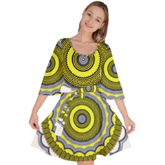 Mandala Pattern Round Ethnic Velour Kimono Dress