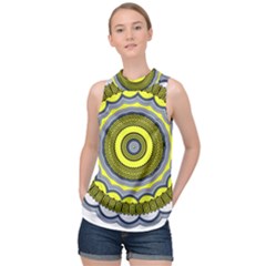 Mandala Pattern Round Ethnic High Neck Satin Top