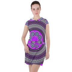 Round Pattern Ethnic Design Drawstring Hooded Dress