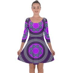 Round Pattern Ethnic Design Quarter Sleeve Skater Dress by Pakrebo