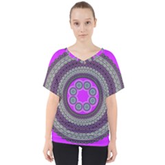 Round Pattern Ethnic Design V-neck Dolman Drape Top by Pakrebo