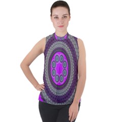 Round Pattern Ethnic Design Mock Neck Chiffon Sleeveless Top by Pakrebo