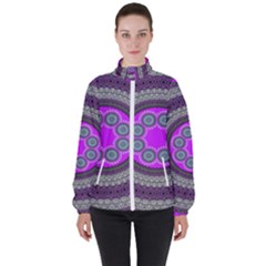 Round Pattern Ethnic Design High Neck Windbreaker (women)