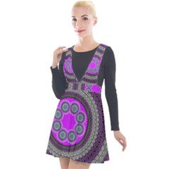 Round Pattern Ethnic Design Plunge Pinafore Velour Dress