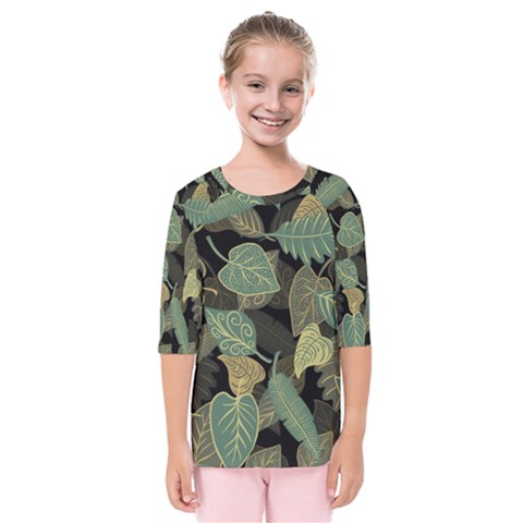 Autumn Fallen Leaves Dried Leaves Kids  Quarter Sleeve Raglan Tee by Pakrebo