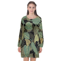 Autumn Fallen Leaves Dried Leaves Long Sleeve Chiffon Shift Dress  by Pakrebo