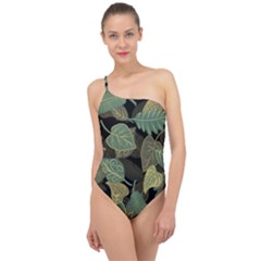 Autumn Fallen Leaves Dried Leaves Classic One Shoulder Swimsuit by Pakrebo