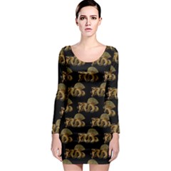 Dragon Motif Print Pattern Long Sleeve Bodycon Dress by dflcprintsclothing