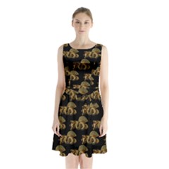 Dragon Motif Print Pattern Sleeveless Waist Tie Chiffon Dress by dflcprintsclothing