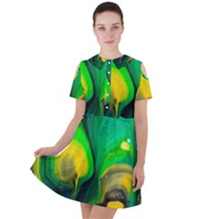 Art Abstract Artistically Painting Short Sleeve Shoulder Cut Out Dress 