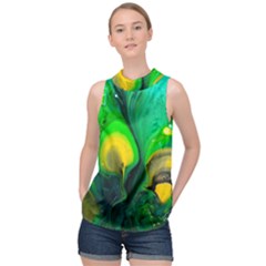 Art Abstract Artistically Painting High Neck Satin Top