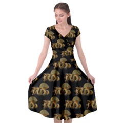 Dragon Motif Print Pattern Cap Sleeve Wrap Front Dress