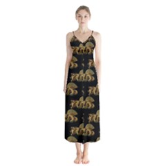 Dragon Motif Print Pattern Button Up Chiffon Maxi Dress