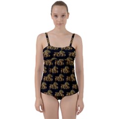 Dragon Motif Print Pattern Twist Front Tankini Set by dflcprintsclothing