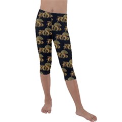 Dragon Motif Print Pattern Kids  Lightweight Velour Capri Leggings  by dflcprintsclothing