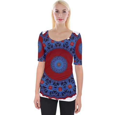 Mandala Pattern Round Ethnic Wide Neckline Tee by Pakrebo