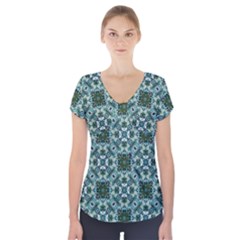 Tenacious Teal Short Sleeve Front Detail Top by bykenique