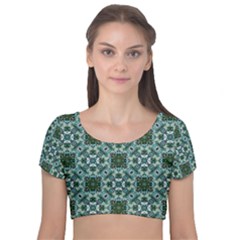 Tenacious Teal Velvet Short Sleeve Crop Top  by bykenique