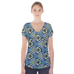 Quirky Kaleidoscope Short Sleeve Front Detail Top by bykenique