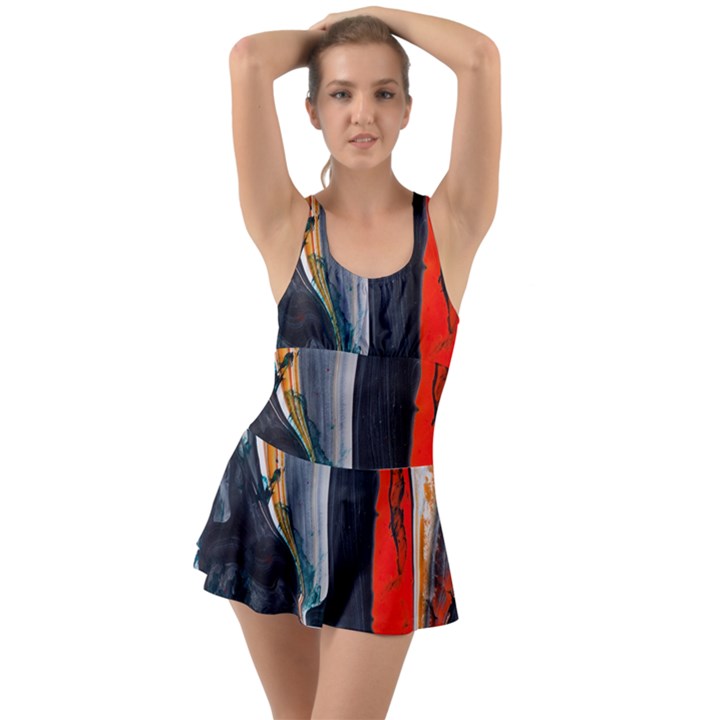 Art Modern Painting Background Ruffle Top Dress Swimsuit