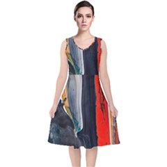 Art Modern Painting Background V-Neck Midi Sleeveless Dress 