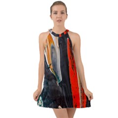 Art Modern Painting Background Halter Tie Back Chiffon Dress