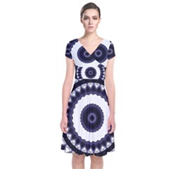 Design Mandala Pattern Circular Short Sleeve Front Wrap Dress by Pakrebo