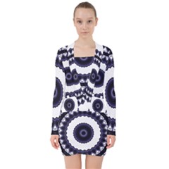 Design Mandala Pattern Circular V-neck Bodycon Long Sleeve Dress by Pakrebo