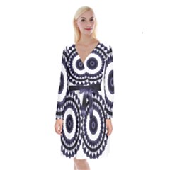 Design Mandala Pattern Circular Long Sleeve Velvet Front Wrap Dress by Pakrebo