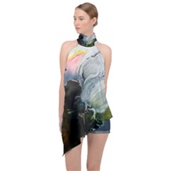 Art Abstract Painting Halter Asymmetric Satin Top