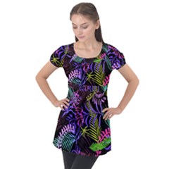 Leaves Nature Design Plant Puff Sleeve Tunic Top