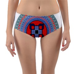 Design Circular Aztec Symbol Reversible Mid-waist Bikini Bottoms by Pakrebo