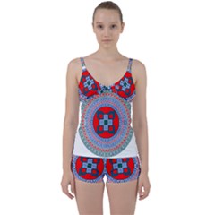 Design Circular Aztec Symbol Tie Front Two Piece Tankini by Pakrebo