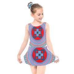 Design Circular Aztec Symbol Kids  Skater Dress Swimsuit by Pakrebo