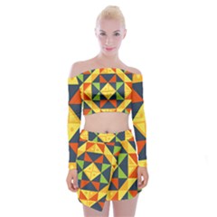 Background Geometric Color Off Shoulder Top With Mini Skirt Set by Pakrebo