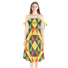 Background Geometric Color Shoulder Tie Bardot Midi Dress by Pakrebo