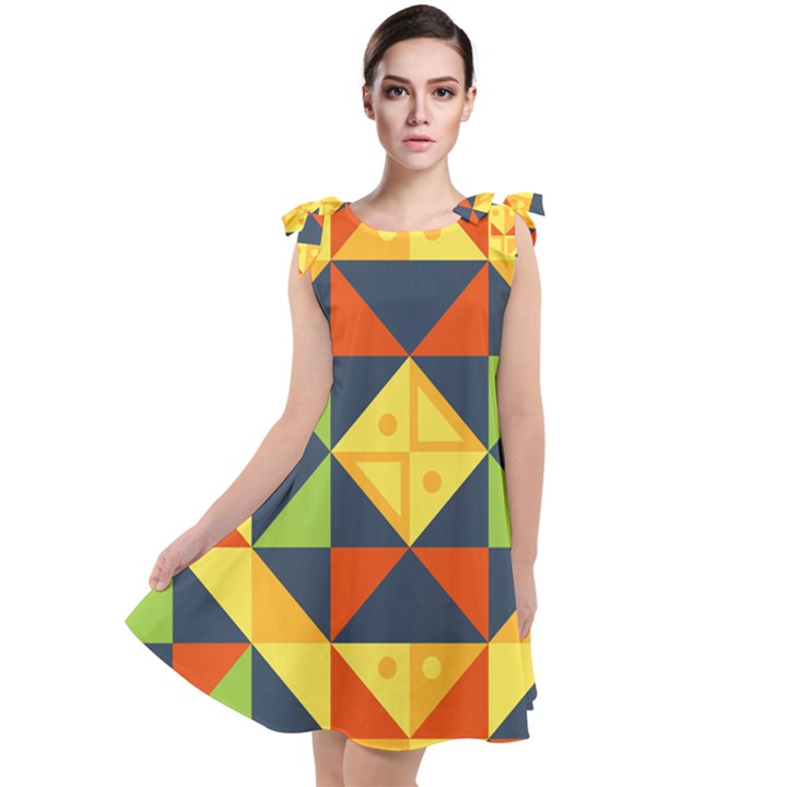 Background Geometric Color Tie Up Tunic Dress