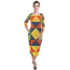 Background Geometric Color Quarter Sleeve Midi Velour Bodycon Dress