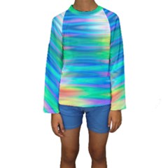 Wave Rainbow Bright Texture Kids  Long Sleeve Swimwear by Pakrebo