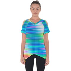 Wave Rainbow Bright Texture Cut Out Side Drop Tee by Pakrebo