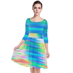 Wave Rainbow Bright Texture Quarter Sleeve Waist Band Dress by Pakrebo