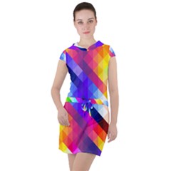 Abstract Background Colorful Pattern Drawstring Hooded Dress