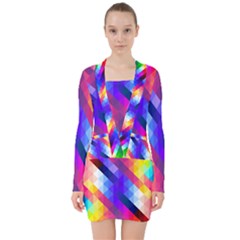 Abstract Background Colorful Pattern V-neck Bodycon Long Sleeve Dress by Pakrebo