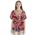 Black red  V-Neck Flutter Sleeve Top View1