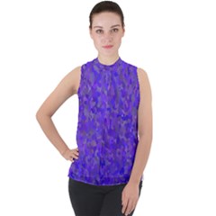 Blur Mock Neck Chiffon Sleeveless Top