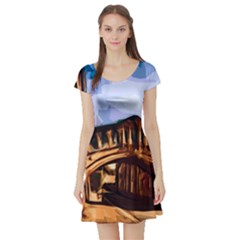 Street Architecture Building Short Sleeve Skater Dress by Pakrebo