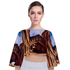 Street Architecture Building Tie Back Butterfly Sleeve Chiffon Top by Pakrebo