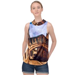 Street Architecture Building High Neck Satin Top